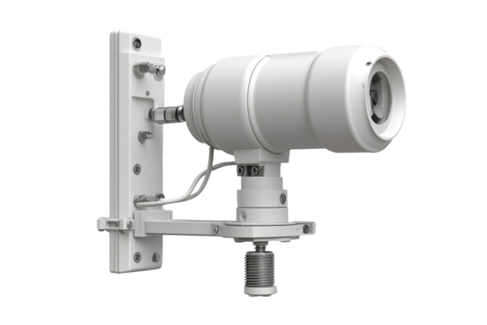 White wall-mounted device with a cylindrical body, a control panel, and an adjustable component