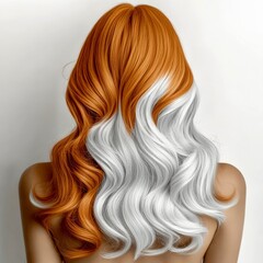 Fototapeta premium Wavy back hair split orange white, glossy texture and soft curl