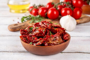 Homemade sun-dried tomatoes in olive oil