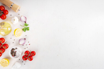 Ingredients for cooking food on the white background