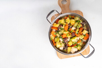 Comfort warm autumn food, one pot full vegetable stew soup