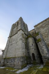 Fototapeta premium Stone bell tower of San Pedro Apostol Church in Montealegre de Campos, Palencia