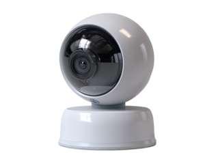 Spherical white security camera, rounded base