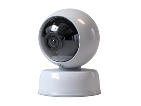 Spherical white security camera, rounded base