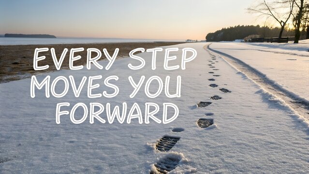 Inspirational Footprints in Snow on Winter Morning Landscape