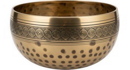 Ornate singing bowl for meditation and sound healing isolated on transparent background