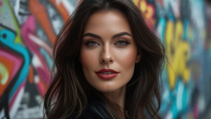 Naklejka premium Close-up woman with graffiti background