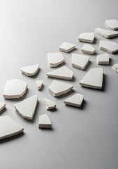 Broken ceramic shards in a diagonal line