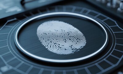 Fingerprint scan on a dark, futuristic interface