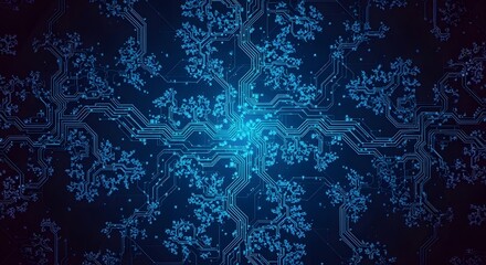 Abstract blue digital network pattern resembling a tree