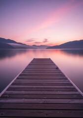 Fototapeta premium Peaceful sunrise over lake, wooden dock