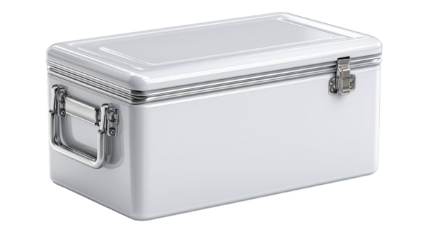 White metal storage box with handles