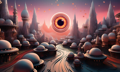 modern  city with Third eye  at  center 
