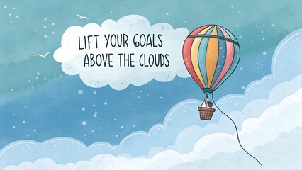 Hot Air Balloon Quote Lifting Goals Above Clouds Inspirational Art
