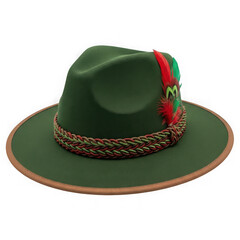 Traditional german bavarian hat with feather isolated on transparent background