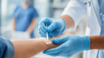 Innovative microneedle patches apply in medical procedure hospital environment healthcare close-up view skin treatment