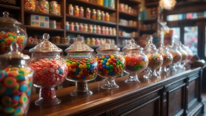 Colorful candy jars in a shop