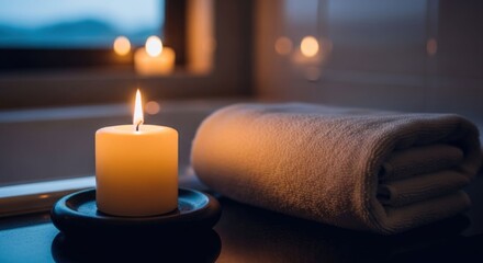 Warm bath scene with candle and towel