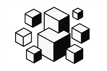 Collection of isometric cubes. Abstract geometric 3D block shapes. Minimalist black and white vector icons for logo design. Concept for technology, data, blockchain, logistics.