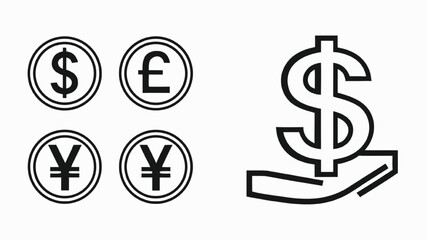 Currency Symbols and Hand with Dollar Sign pound money