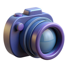 Close up 3d rendered camera lens with purple tones ideal for digital photography concepts transparent background