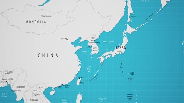 Japan on the World Map with Animated National Flag