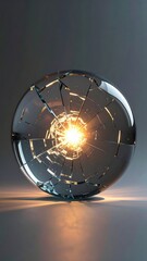 Shattered Sphere of Light: Captivating image features a transparent sphere cracking open to reveal a brilliant golden core.