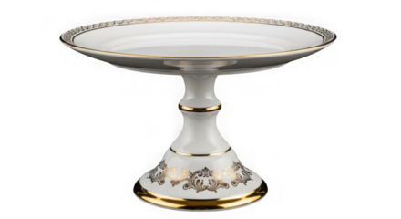 Elegant white and gold cake stand isolated on transparent background