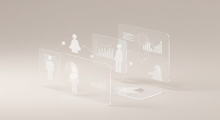 Modern data visualization with holographic analytics and people icons, perfect for business insights and technology.