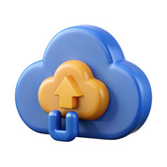 3d cloud storage symbol with upload arrow and data connector for digital services transparent background