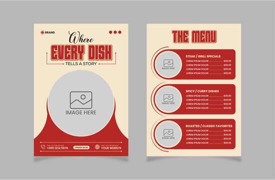 Modern 2 Sided food menu design template, Food flyer and Food menu template