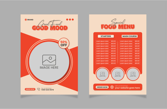 Modern 2 Sided food menu design template, Food flyer and Food menu template - Powered by Adobe