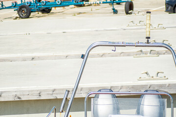 Detail of a Modern Boat at a Marina Dock on a Sunny Day