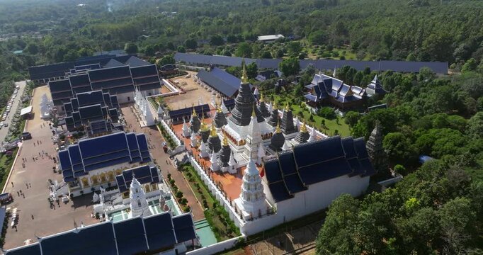 Wat Ban Den Buddhist Temple With Lanna Style In Chiang Mai, Thailand. - aerial shot