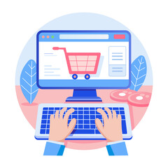 A flat style illustration showing online order