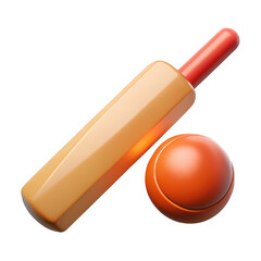 Realistic 3d cricket bat and ball render ready for sports and game design transparent background