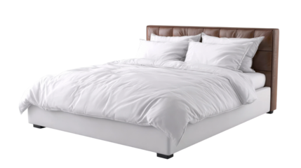 Cozy Contemporary Bed with Plush White Bedding and Soft Neutral Headboard for Modern Bedroom Decor and Comfortable Sleep Experience