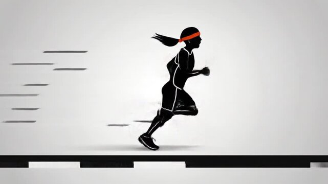 Animated Silhouette: Woman Running with Orange Headband and Motion Blur