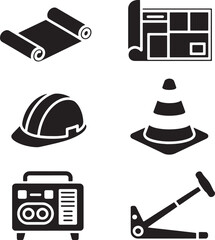 Construction Industry Icons Including Hard Hat Blueprint Safety Cone Generator vector illustration