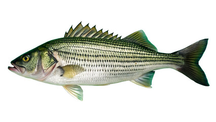A striped bass with detailed scales, isolated on a transparent background