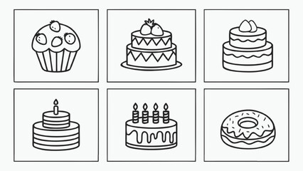 Hand drawn cakes and donut illustrations cupcake birthday
