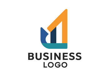 Modern business logo design with abstract arrow and growth chart elements, vector illustration on transparent background, corporate branding and financial success concept