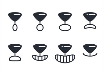 Vector Dog Face Design Elements, Different Emotions. Dog Mouth, Tongue, Nose Isolated. Dog or Cat Face with Closed and Opened Mouth Icons Closeup Set, Collection for Vet Logo, Emblem, Pet Care, Canine
