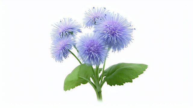 Delicate Purple Ageratum Flowers Gently Rotating in a Seamless Loop Animation on a White Background