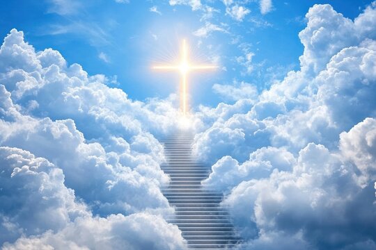 Cross of light shining clouds sky heaven.