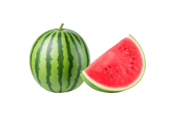 Fresh watermelon with a slice displayed from the top
