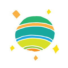 Illustration of in green and yellow colors planet on a white background