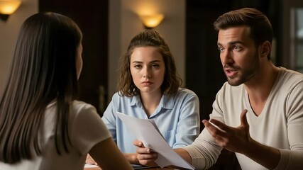 A man explains a document to two women in a business meeting, fostering collaboration and discussion - Powered by Adobe