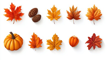 Obraz premium Watercolor of autumn elements set with Pumpkins,maple leaves,mushrooms,sunflower,Collection autumn seasonal holidays design,Thanksgiving,Halloween,Handmade art,party posters,decorate your artwork.