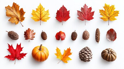 Fototapeta premium Watercolor of autumn elements set with Pumpkins,maple leaves,mushrooms,sunflower,Collection autumn seasonal holidays design,Thanksgiving,Halloween,Handmade art,party posters,decorate your artwork.